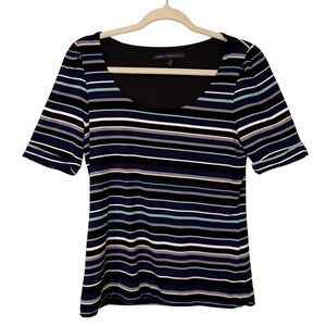 White House Black Market Top Navy Stripe Medium Workwear Classic Office
